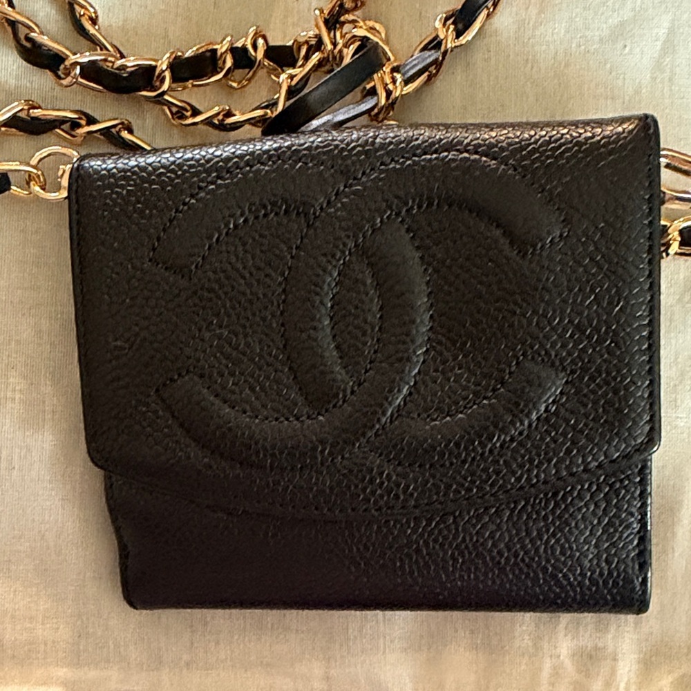 Chanel Black Leather Crossbody with Gold Chain